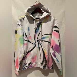 Women’s MYRRHE Multicolor Paint Dye Hoodie Sweater - White/Multi Color - Sz M